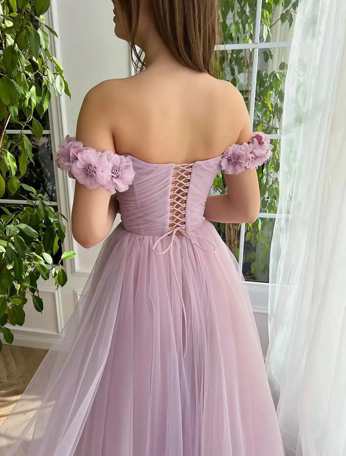 A-Line Evening Gown Empire Dress Wedding Guest Prom Floor Length Short Sleeve Sweetheart Cotton Backless with Slit Appliques Strappy