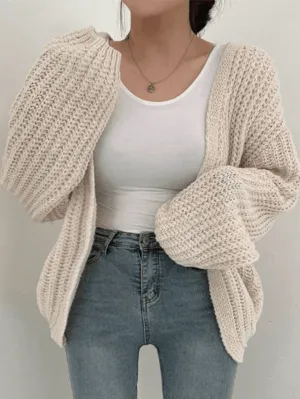 Back To School Sonicelife Open Front Long Sleeve Knit Cardigan