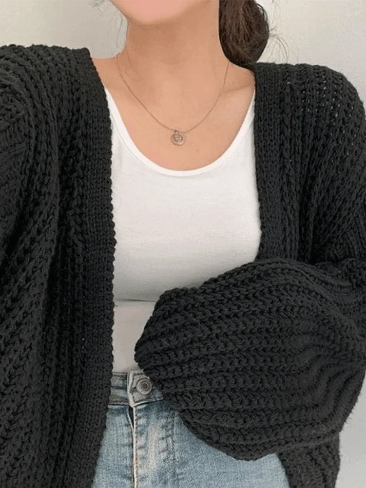 Back To School Sonicelife Open Front Long Sleeve Knit Cardigan