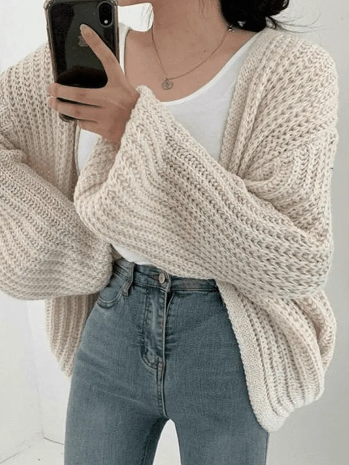Back To School Sonicelife Open Front Long Sleeve Knit Cardigan