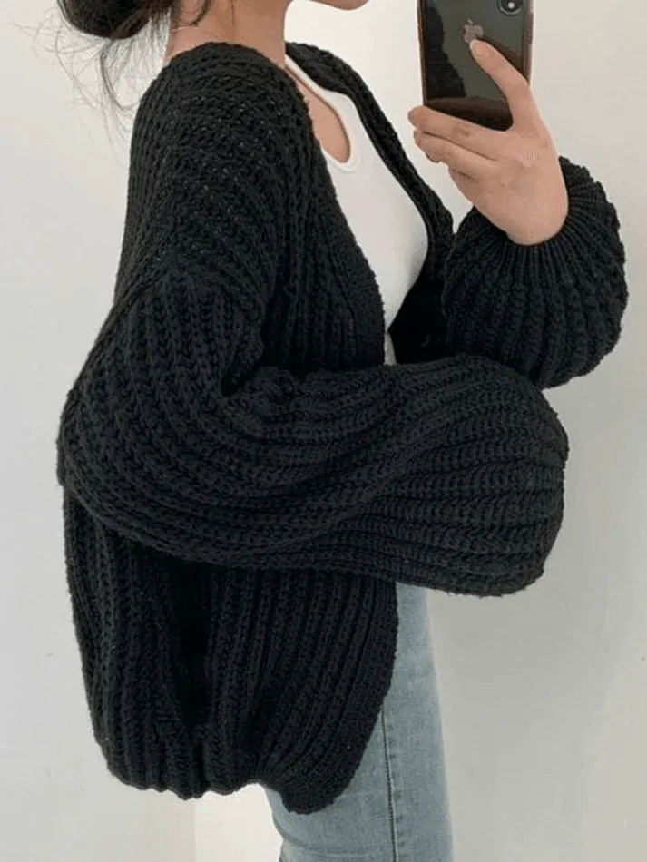 Back To School Sonicelife Open Front Long Sleeve Knit Cardigan