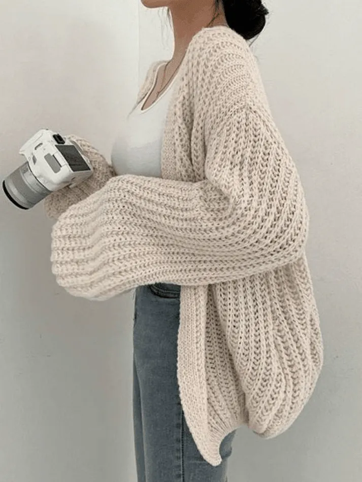Back To School Sonicelife Open Front Long Sleeve Knit Cardigan