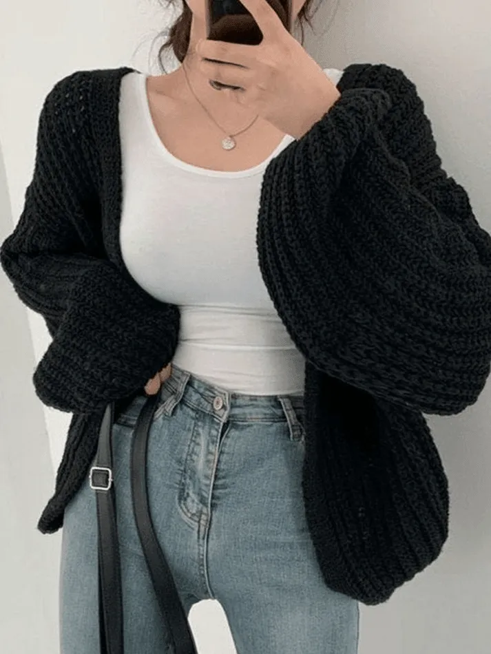 Back To School Sonicelife Open Front Long Sleeve Knit Cardigan
