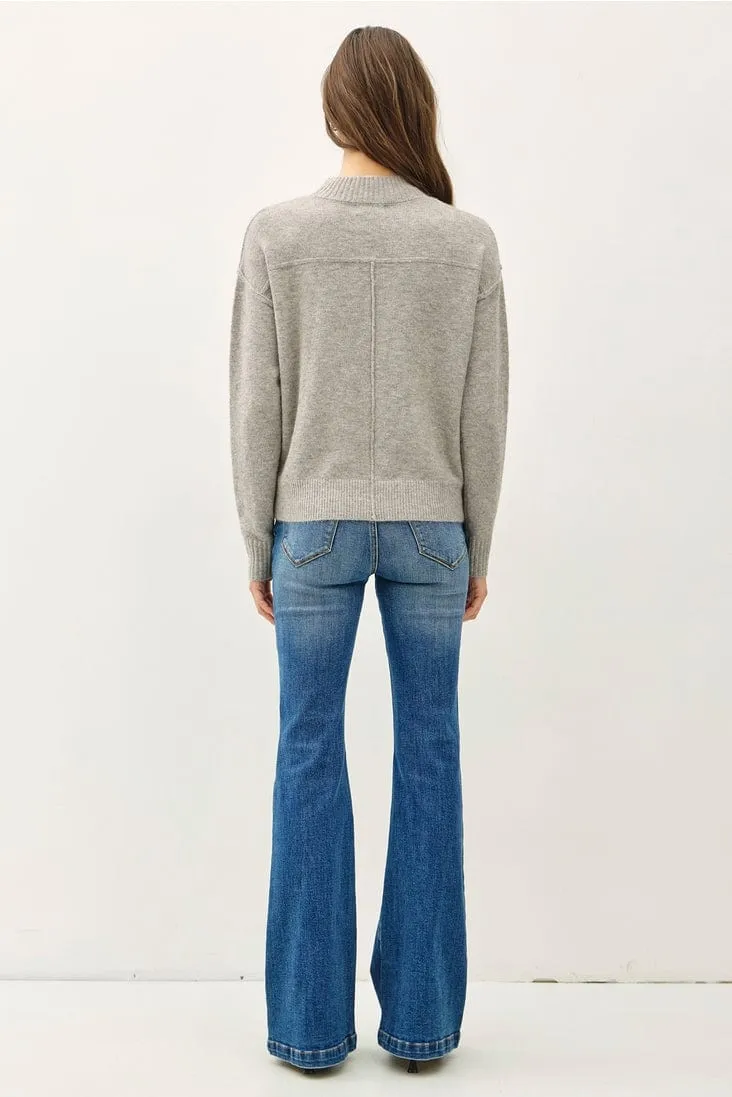 Be Cool Cozy Drop Shoulder Sweater with Rib Detail in Mocha