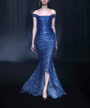 Beaded Tulle Blue Party Wear Dress