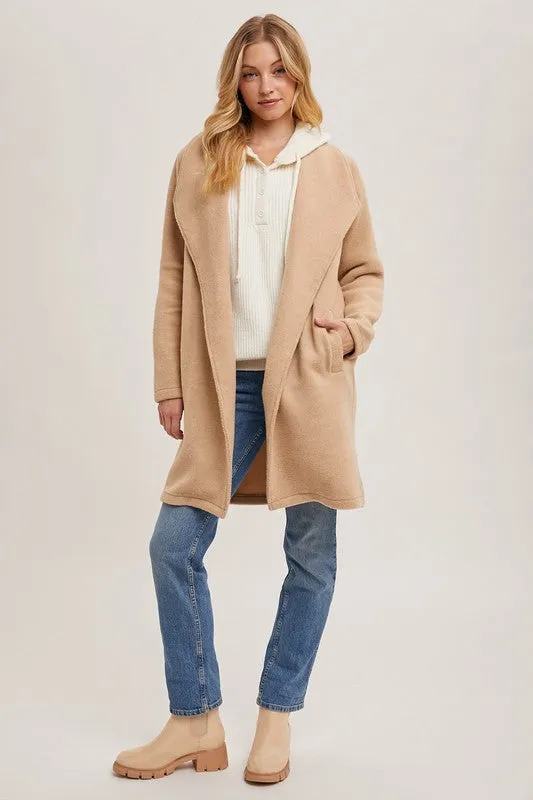 Beige Open Front Knit Coat Jacket
