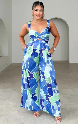 Better Days Wide Leg Jumpsuit - Blue Print