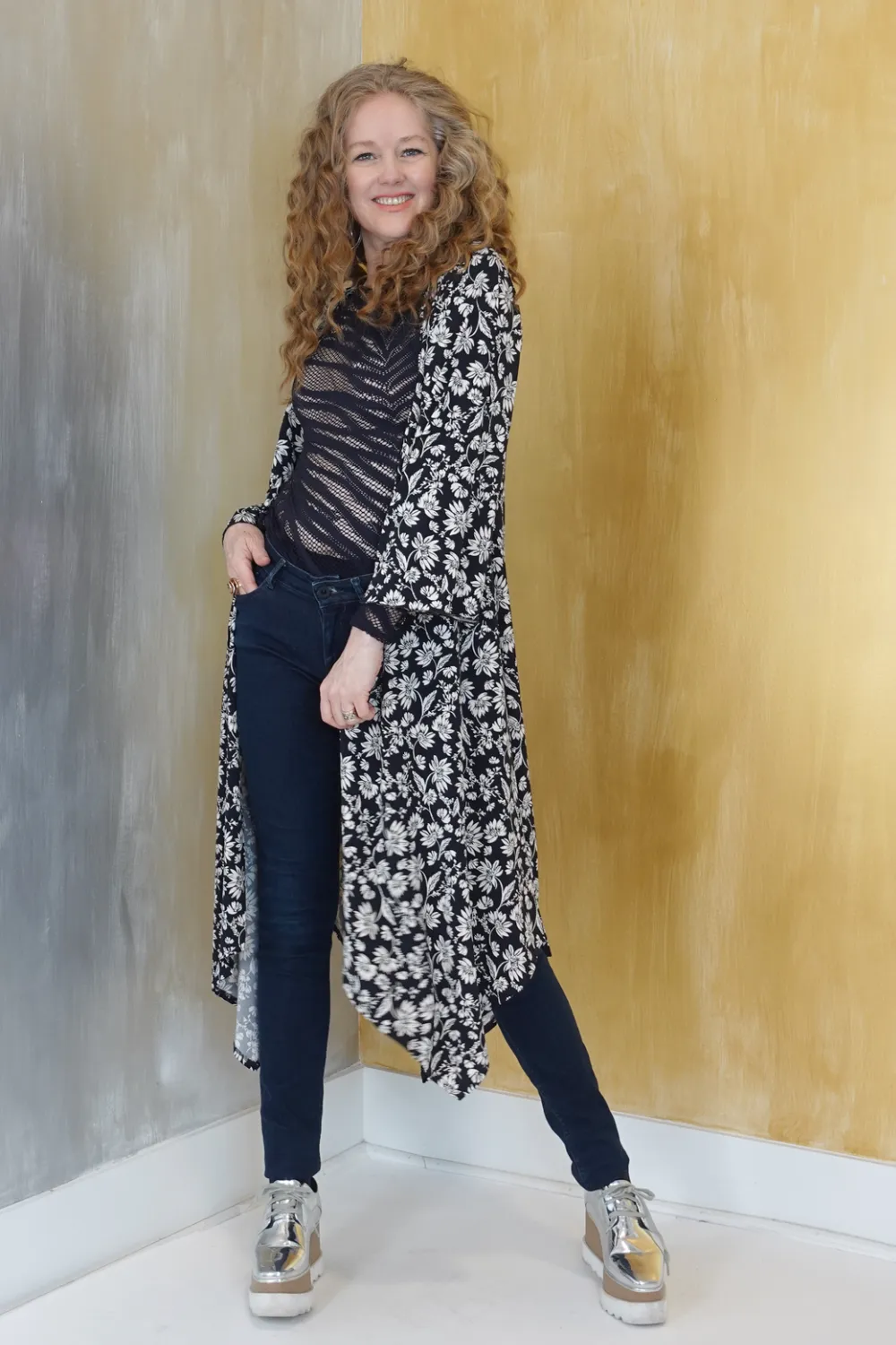 Black and White Floral Wrap Dress