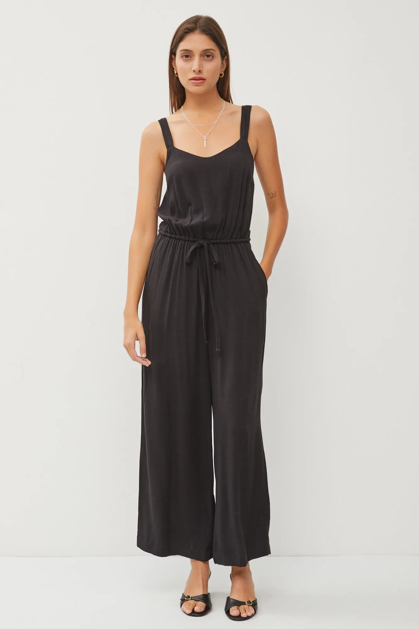 Black Sweetheart Neckline Wide Leg Jumpsuit