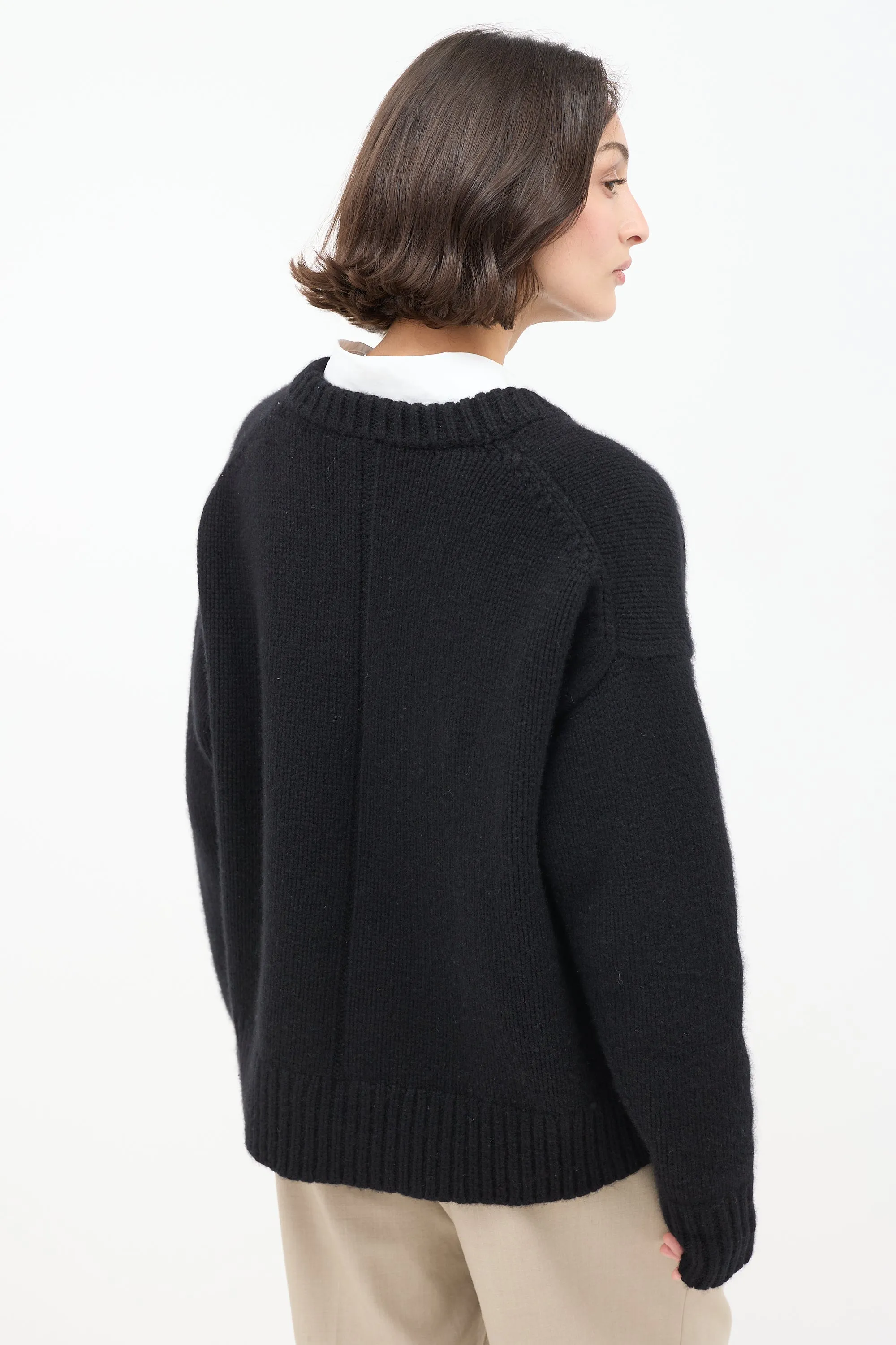 Black Wool & Cashmere Davion V-Neck Sweater
