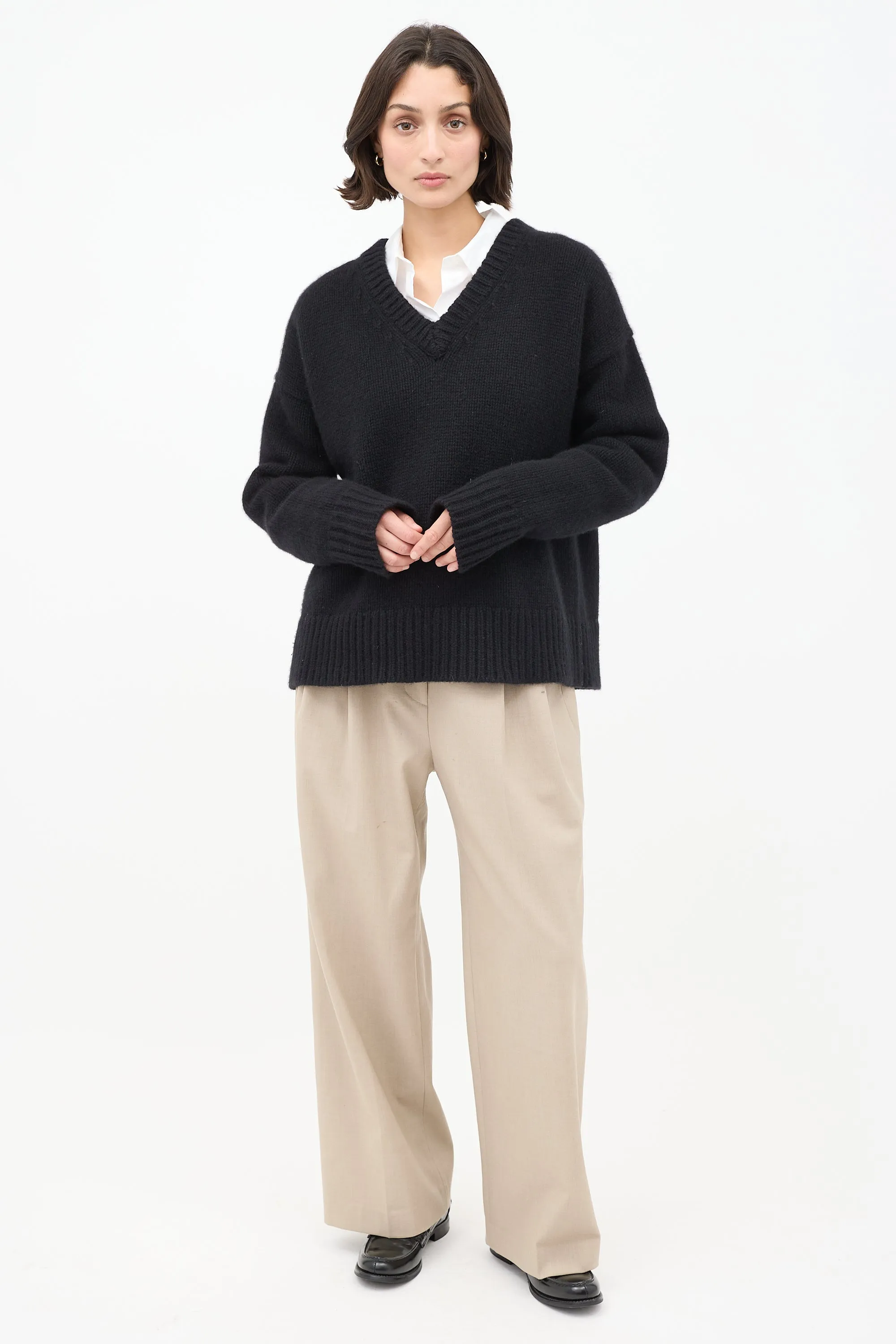 Black Wool & Cashmere Davion V-Neck Sweater