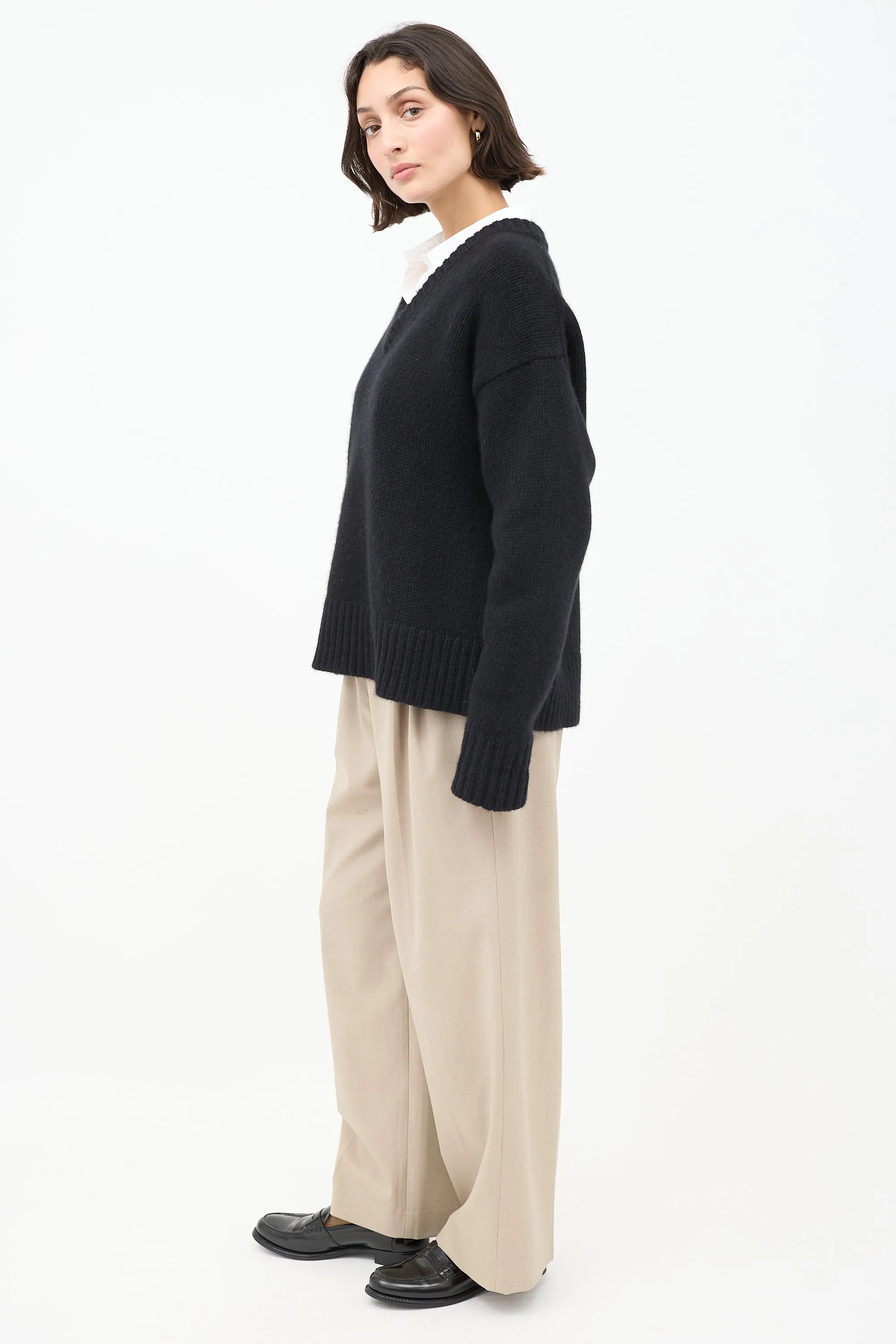 Black Wool & Cashmere Davion V-Neck Sweater