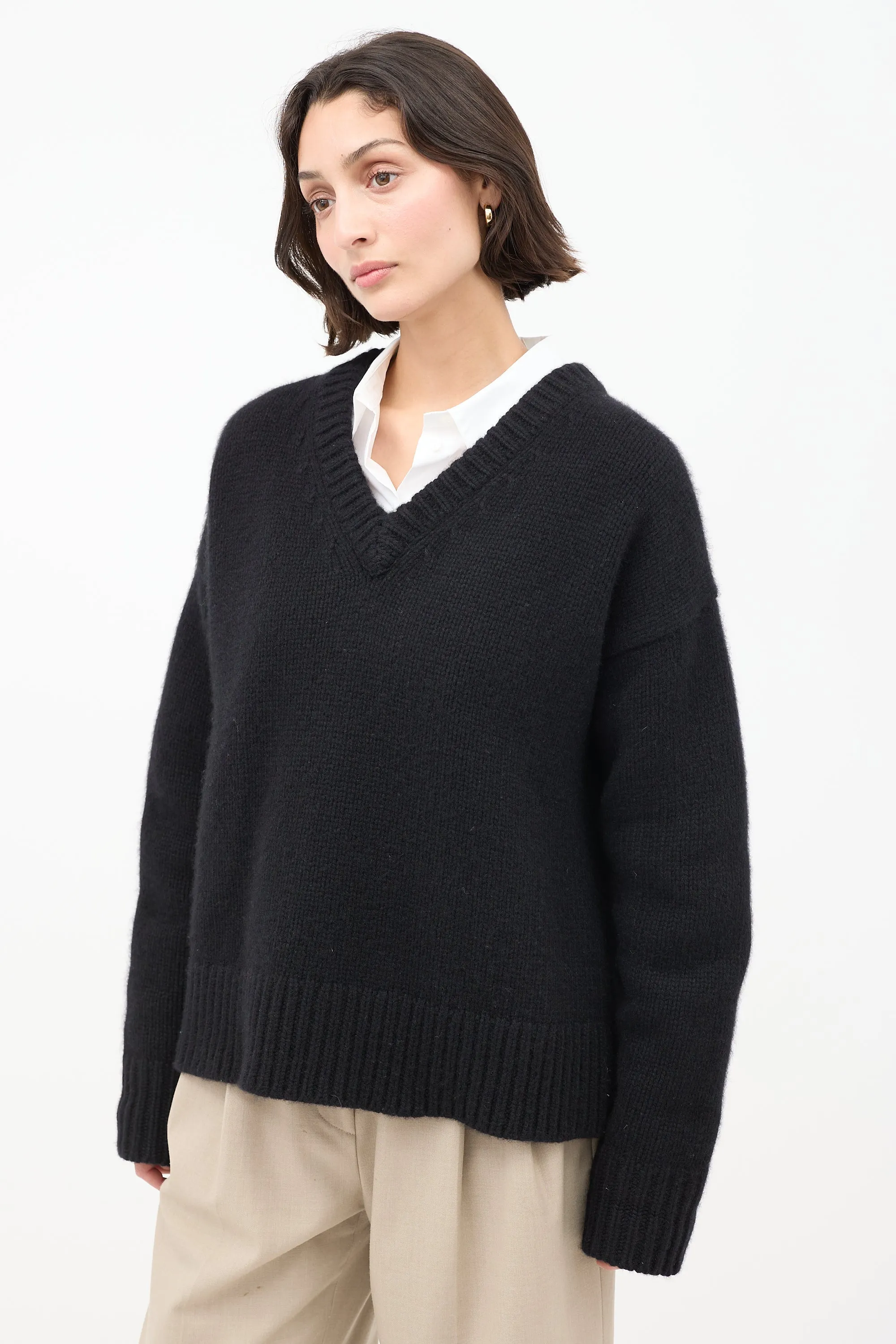 Black Wool & Cashmere Davion V-Neck Sweater