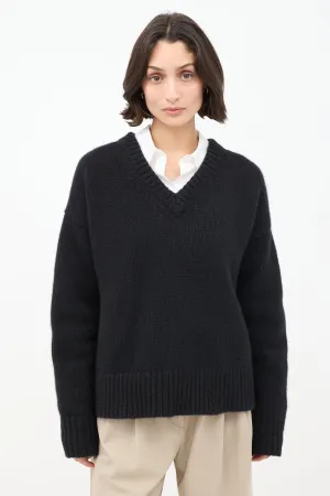 Black Wool & Cashmere Davion V-Neck Sweater