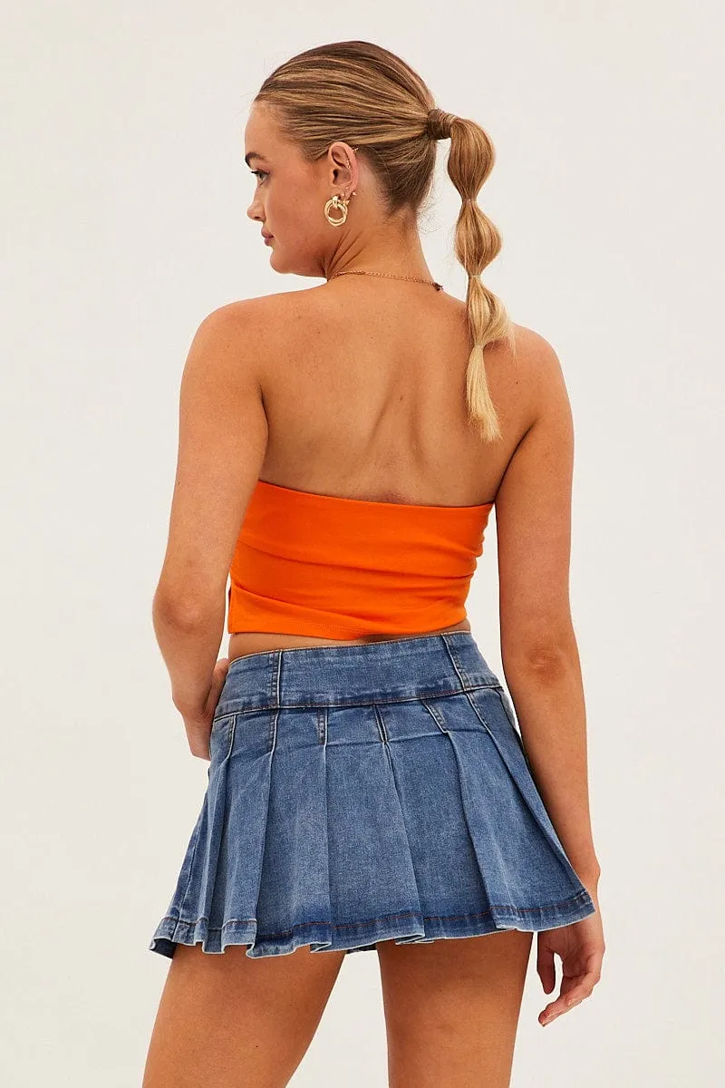 Blue Denim Pleated Skirt Mini Denim