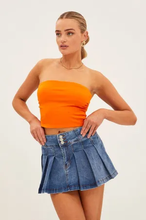 Blue Denim Pleated Skirt Mini Denim