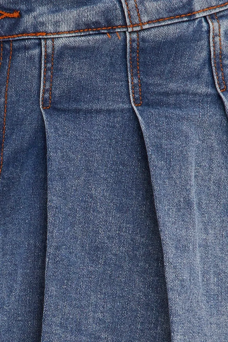 Blue Denim Pleated Skirt Mini Denim