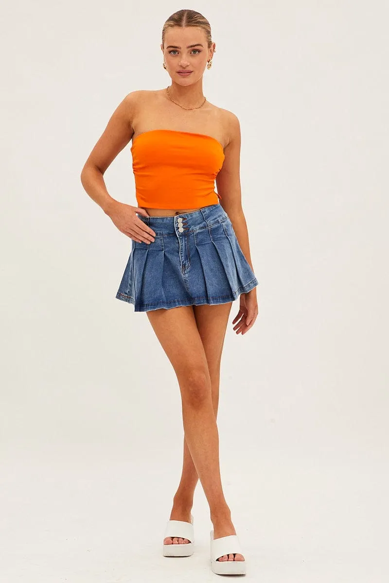 Blue Denim Pleated Skirt Mini Denim