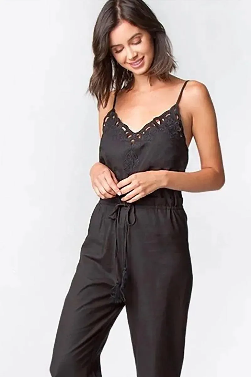 Boho Crochet Embroidered Scalloped Hem Wide Leg Jumpsuit - Per Pack