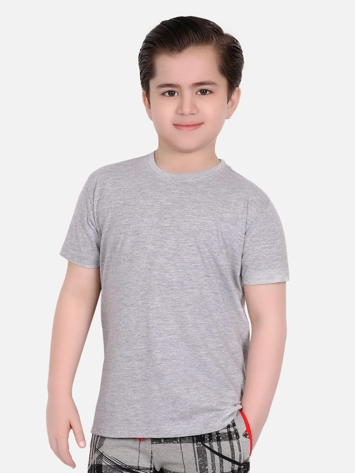 Boy's Heather Grey Half Sleeves Basic Tee - EBTBT19-023