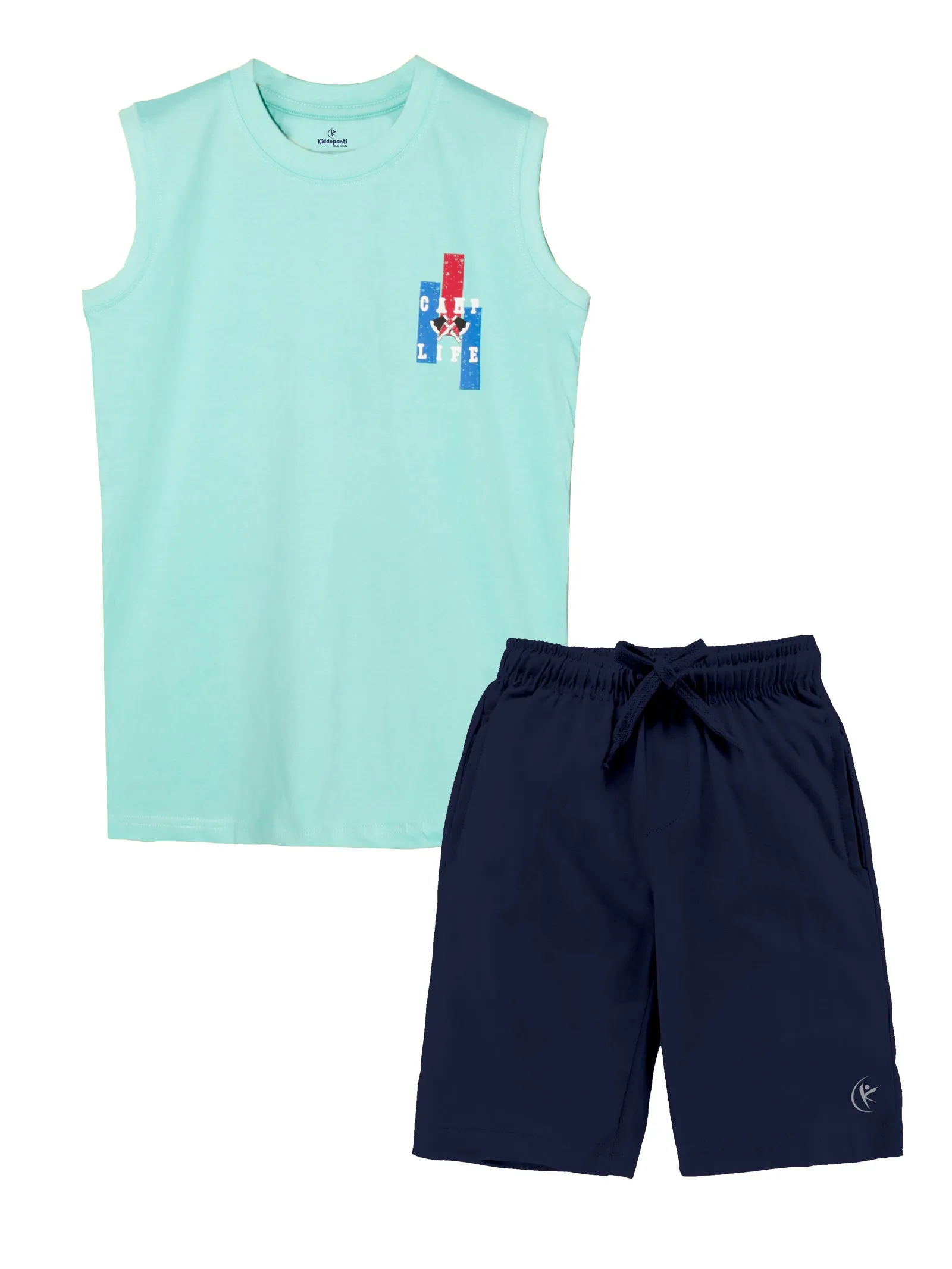 Boys Printed Sleeveless Tee & Knit Knee length Basic Short Set