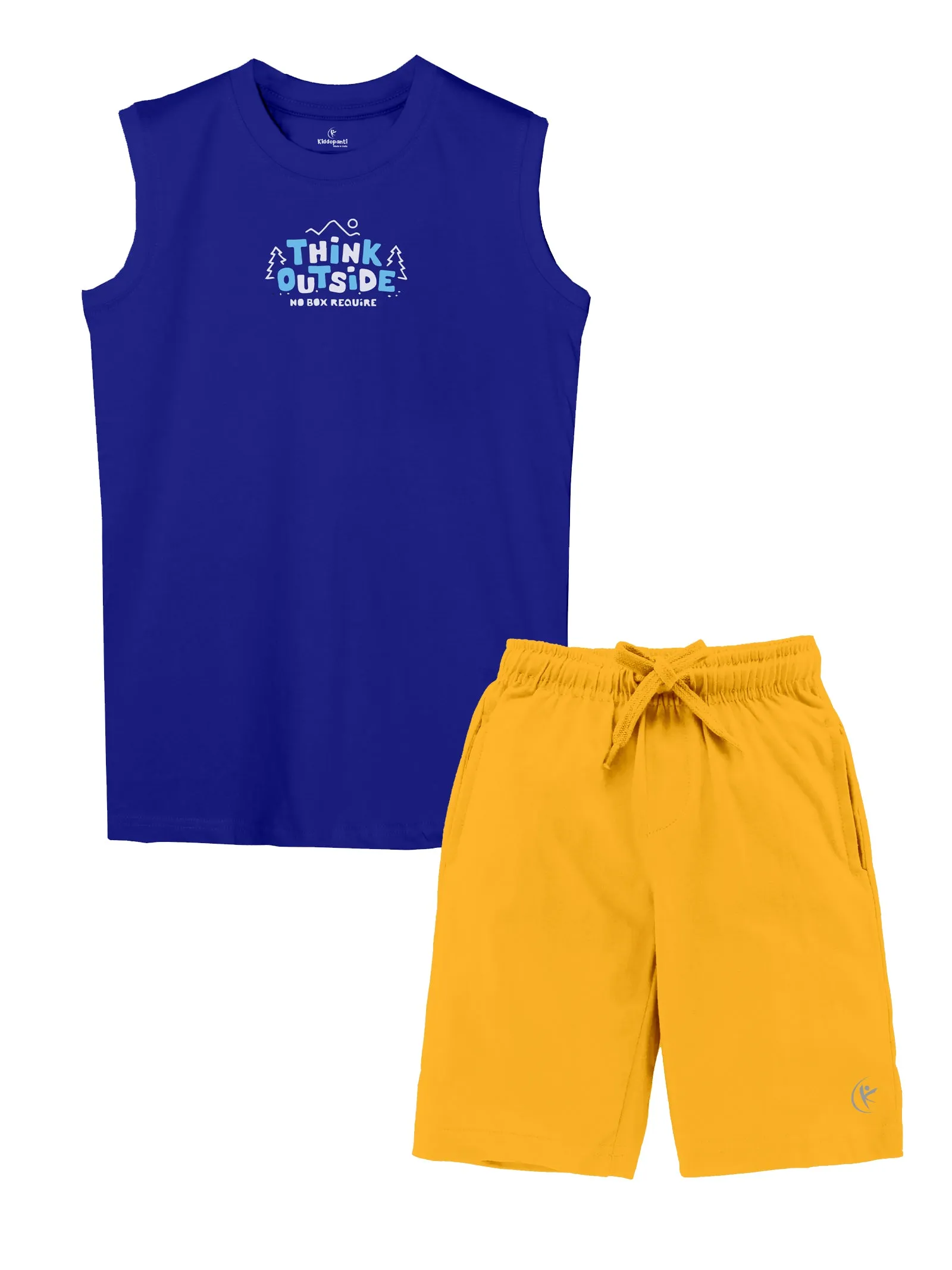 Boys Printed Sleeveless Tee & Knit Knee length Basic Short Set
