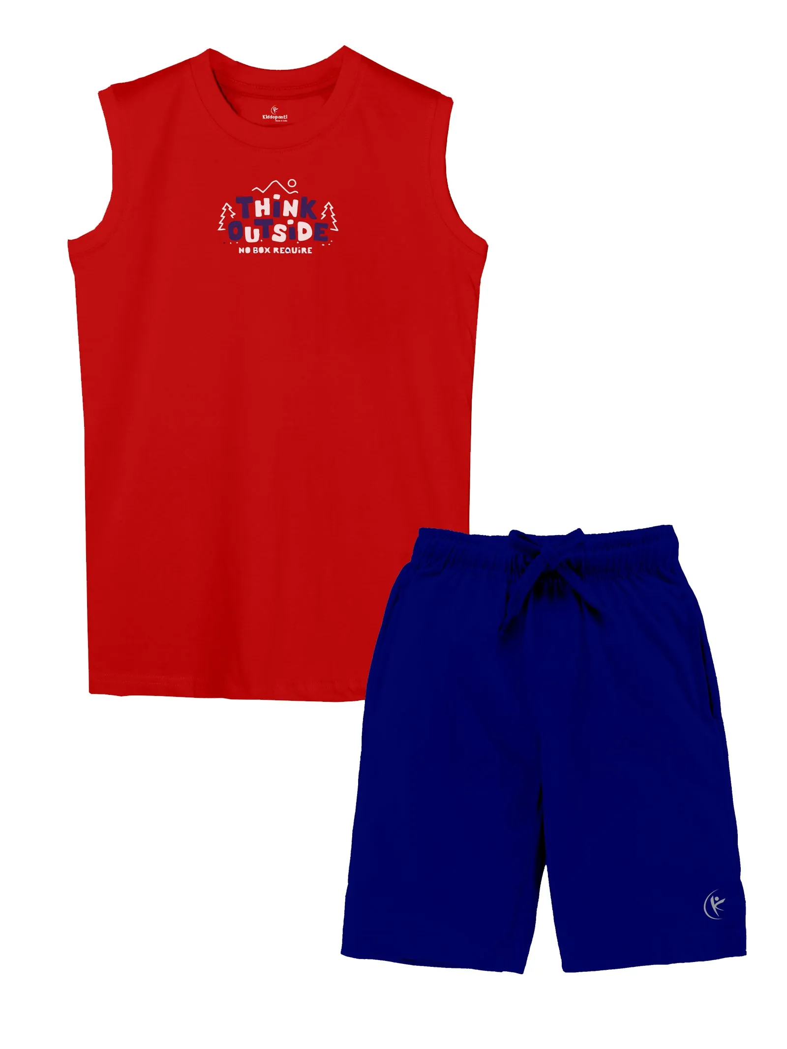 Boys Printed Sleeveless Tee & Knit Knee length Basic Short Set