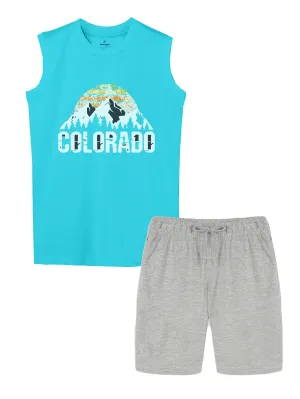 Boys Printed Sleeveless Tee & Knit Knee length Basic Short Set