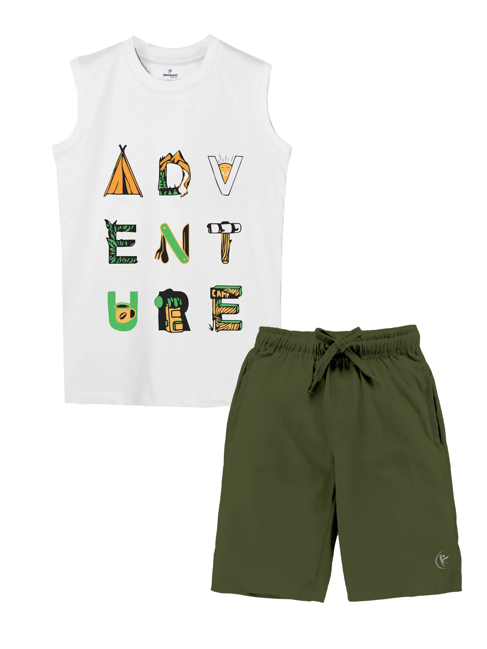 Boys Printed Sleeveless Tee & Knit Knee length Basic Short Set