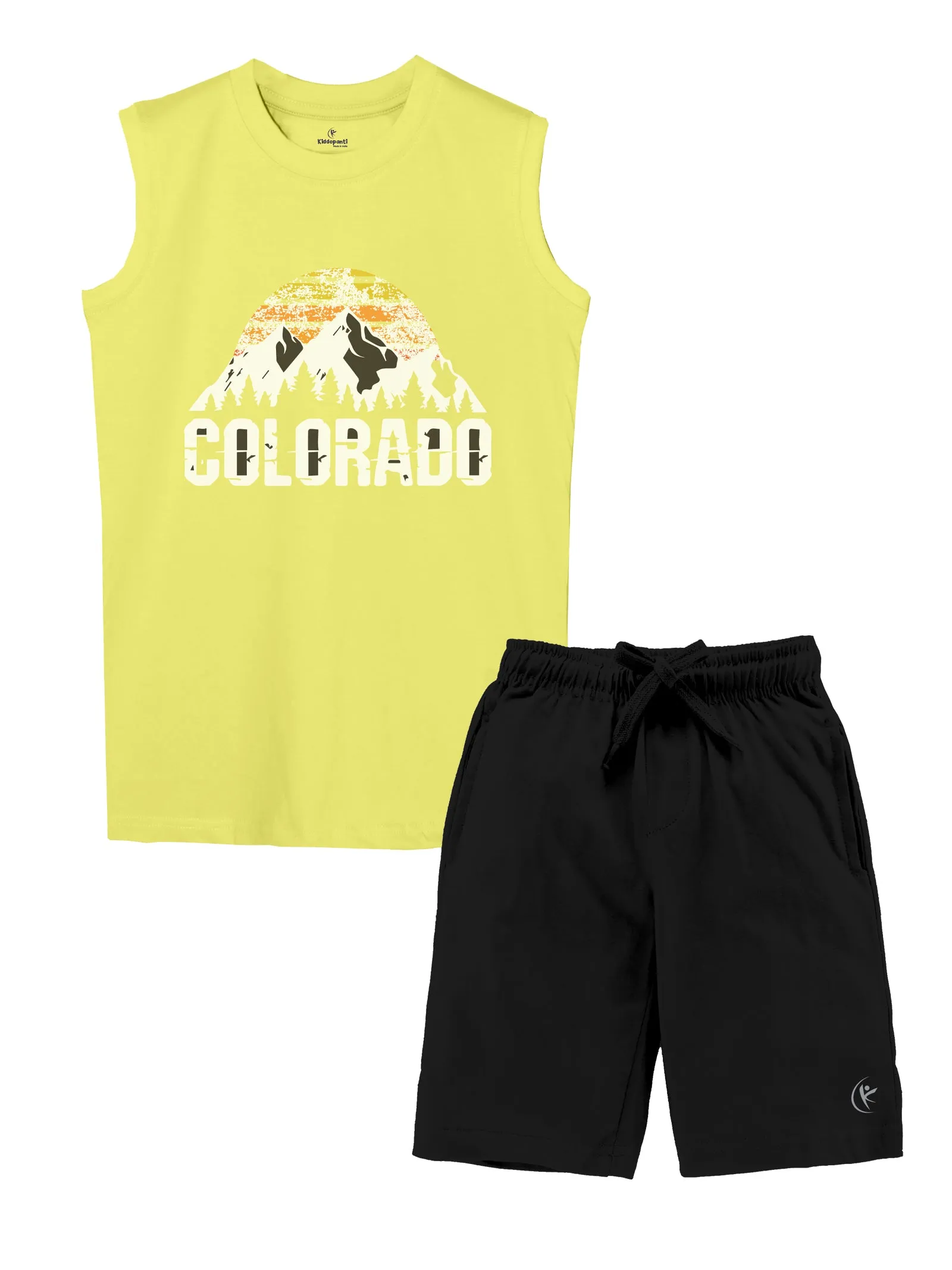 Boys Printed Sleeveless Tee & Knit Knee length Basic Short Set