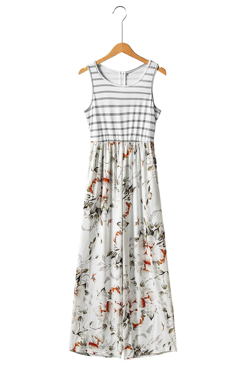 Breezy White Floral Striped Jumpsuit with Pockets