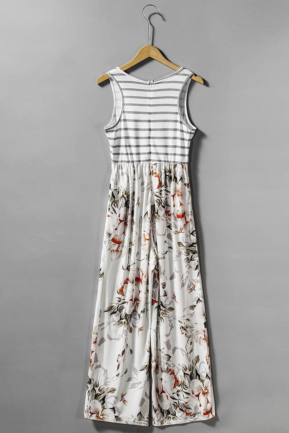 Breezy White Floral Striped Jumpsuit with Pockets