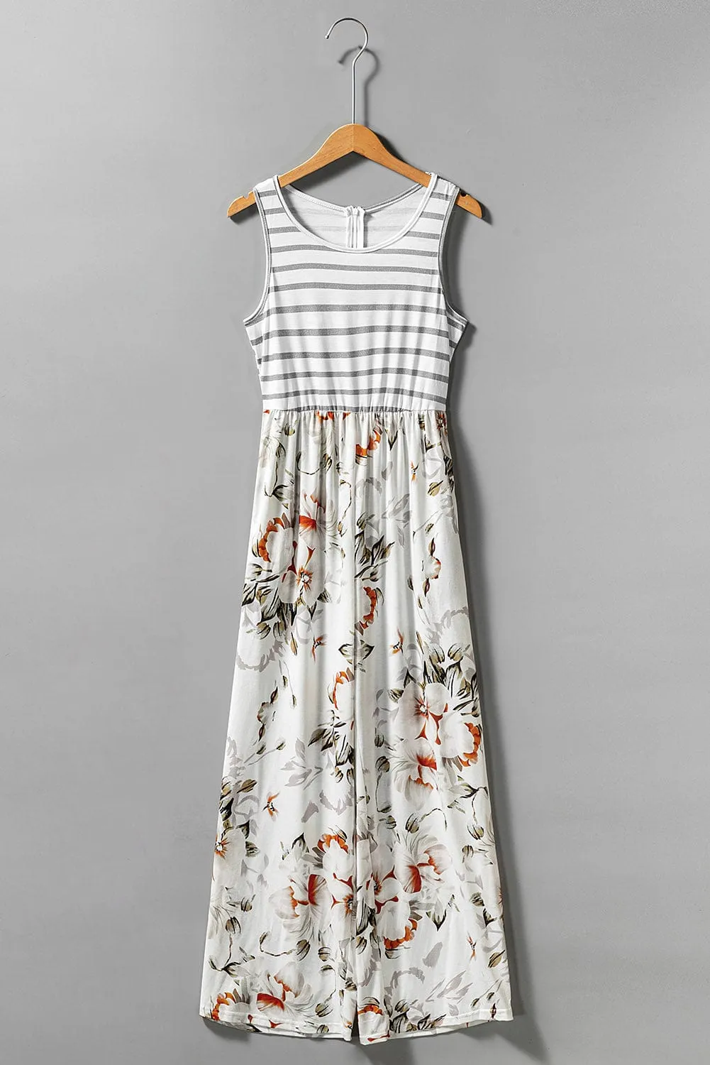 Breezy White Floral Striped Jumpsuit with Pockets