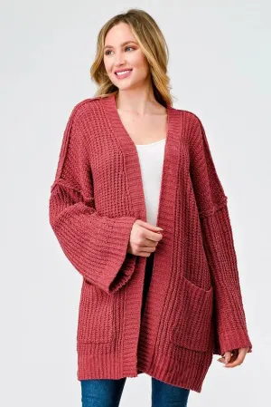 Brick Knit Long Sleeve Two Pocket Open Front Cardigan
