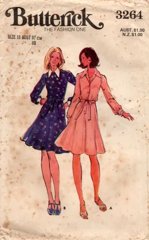 Butterick 3264 Womens Fit & Flared Shirtdress 1970s Vintage Sewing Pattern Size 16 Bust 38 inches