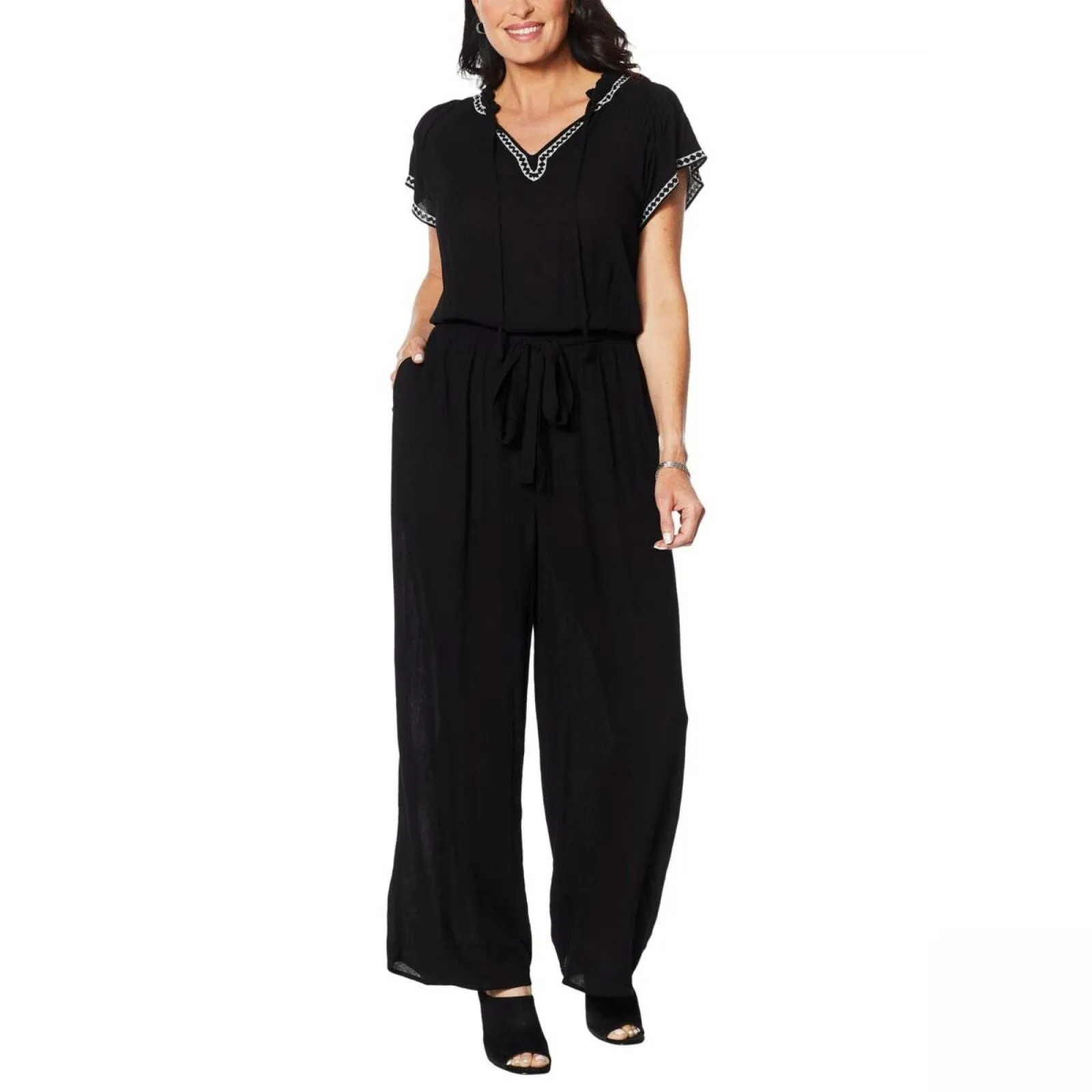 Curations Women's Wide Leg Crinkle Gauze Jumpsuit