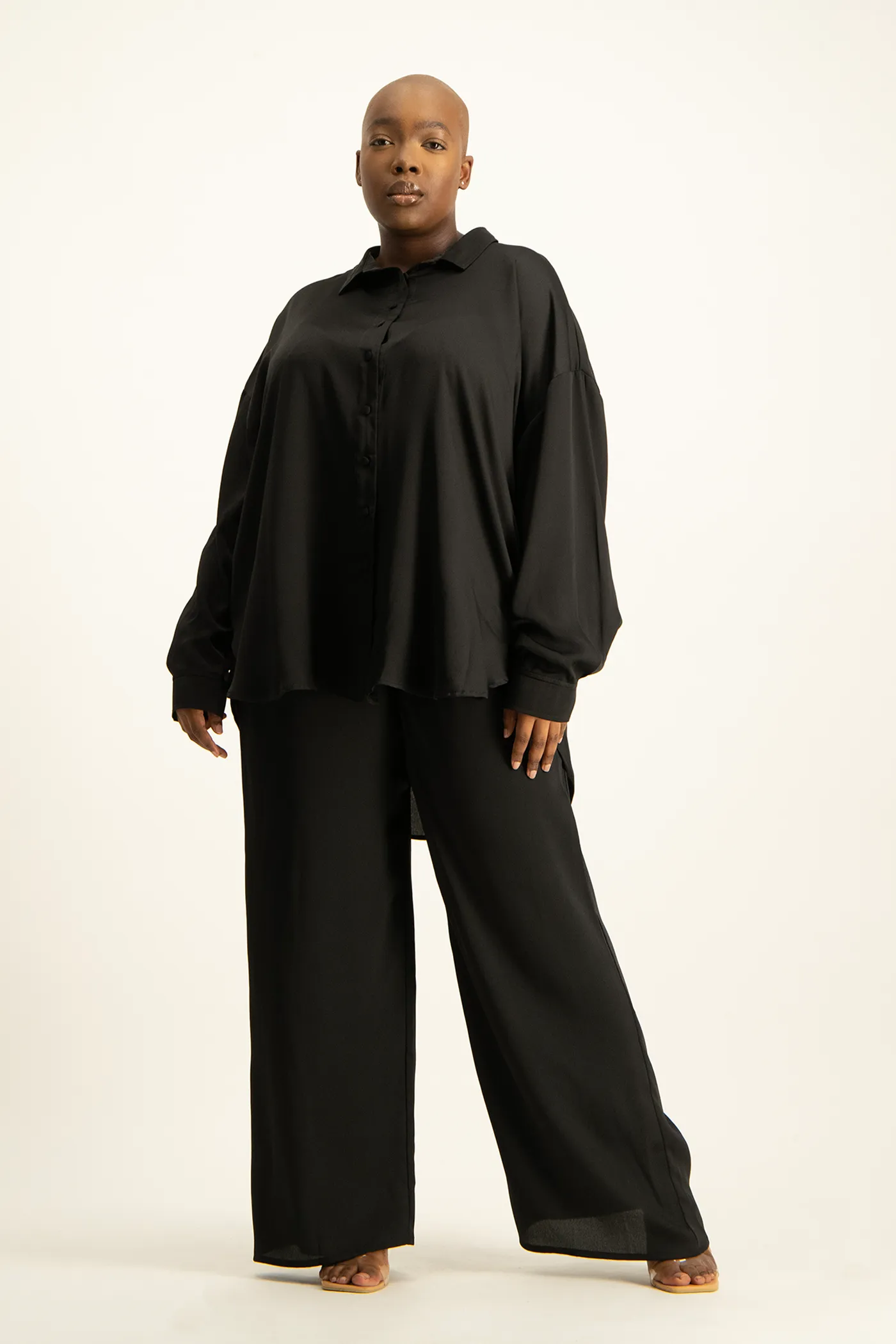 Dani Oversized Satin Shirt - Black