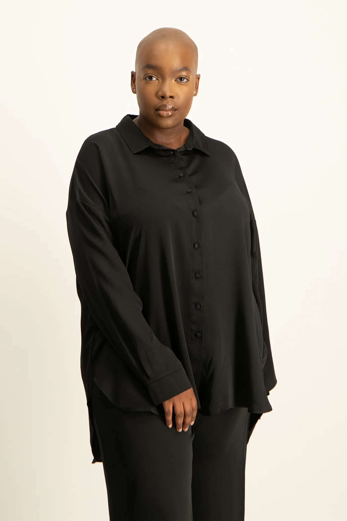 Dani Oversized Satin Shirt - Black