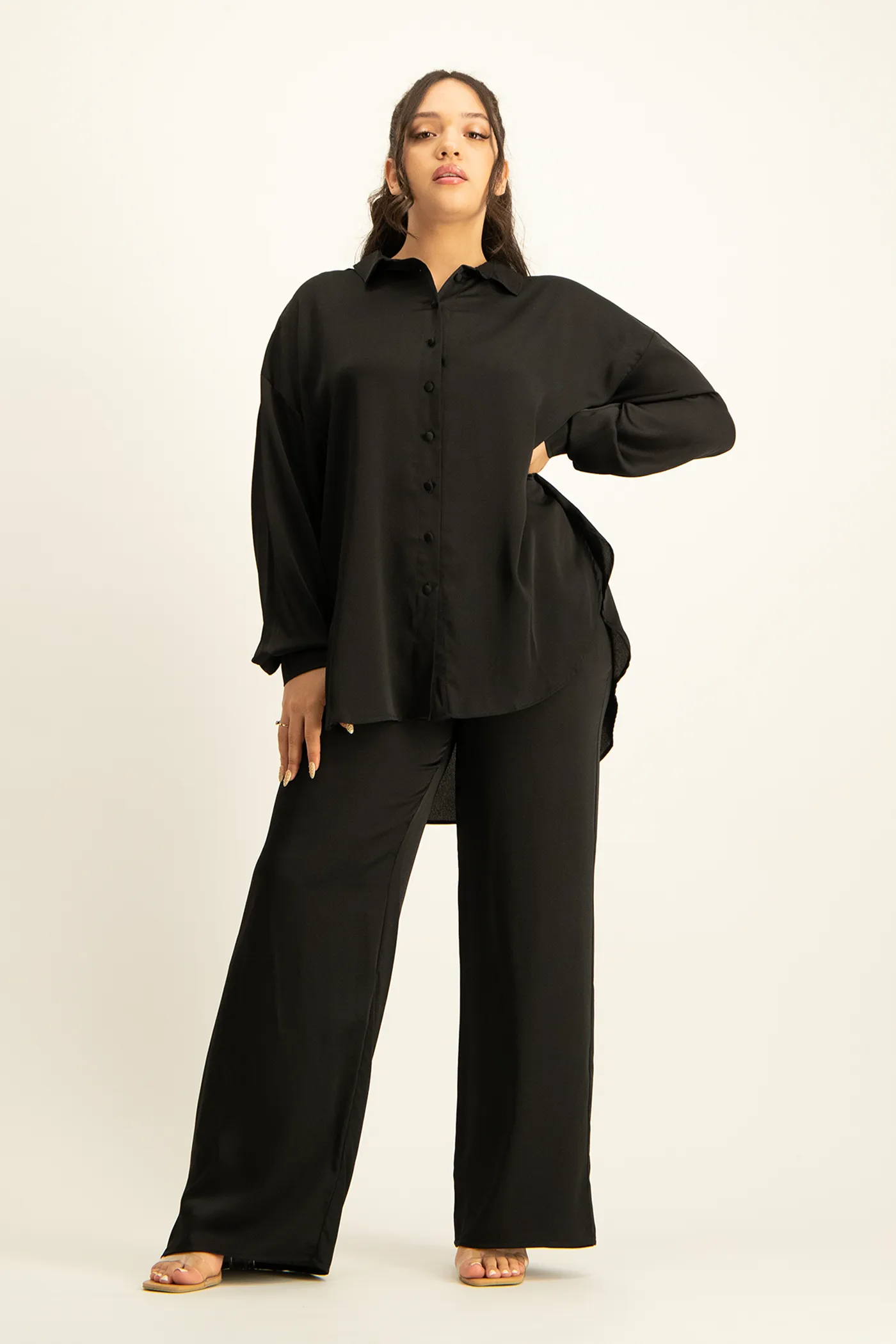 Dani Oversized Satin Shirt - Black