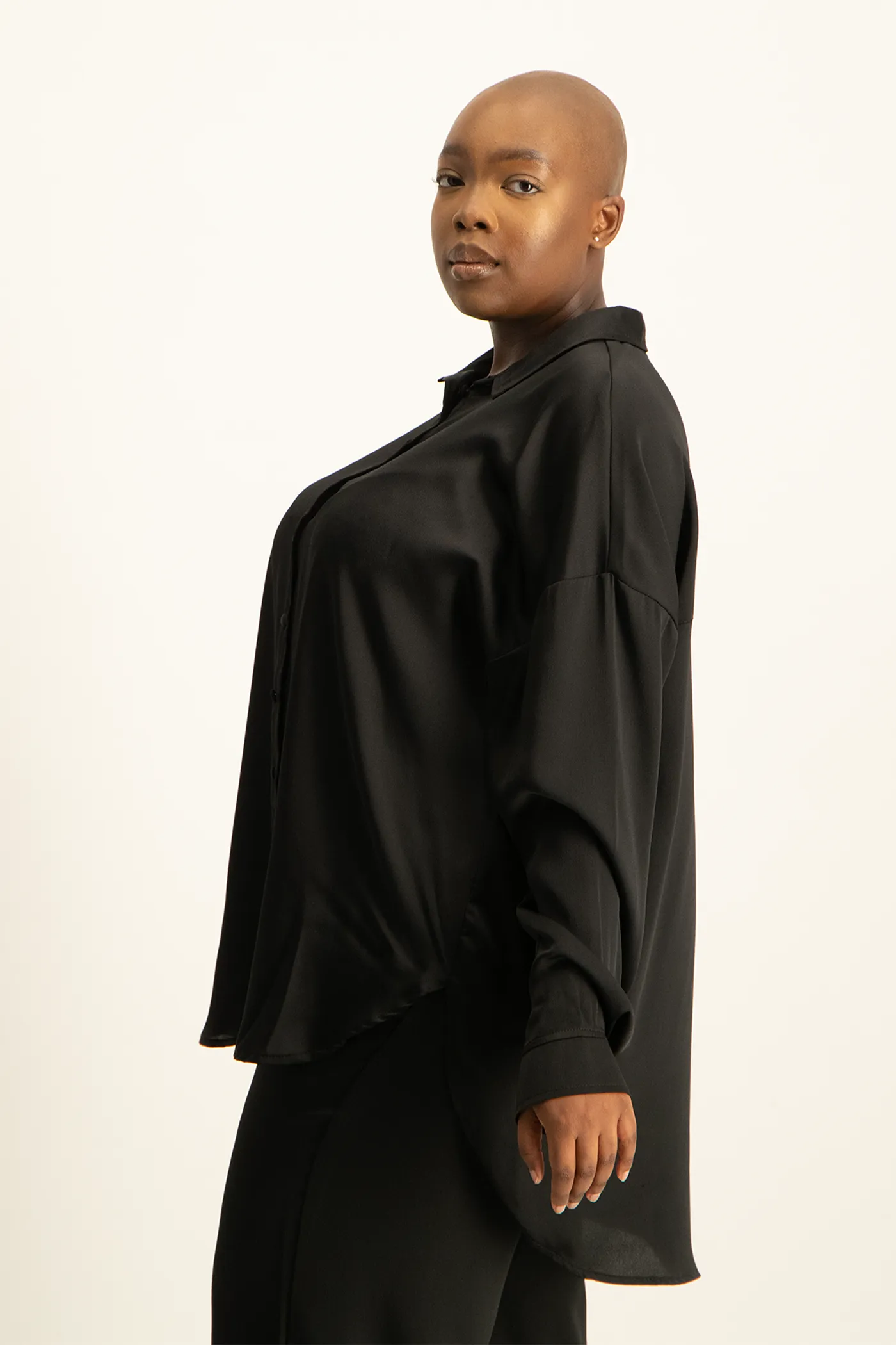 Dani Oversized Satin Shirt - Black