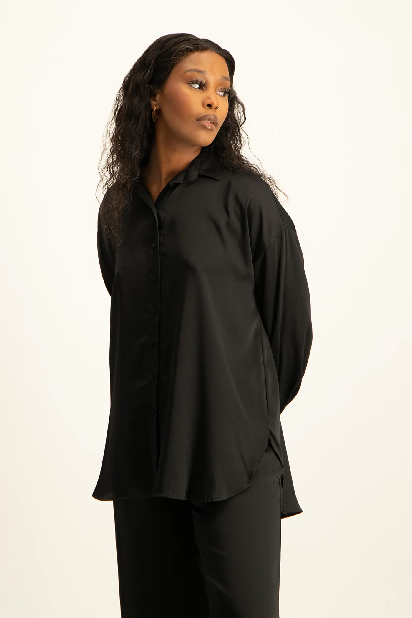 Dani Oversized Satin Shirt - Black