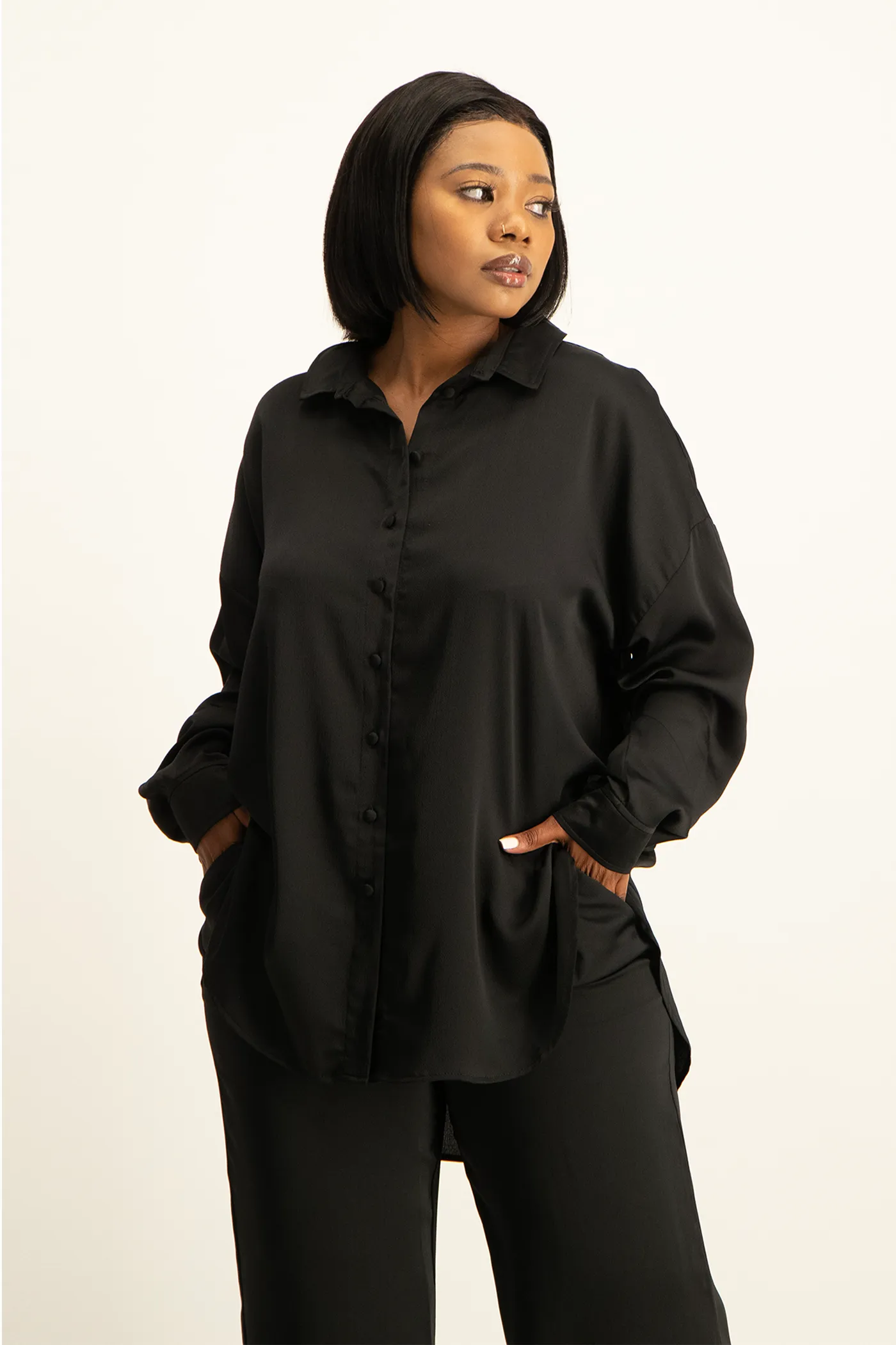 Dani Oversized Satin Shirt - Black
