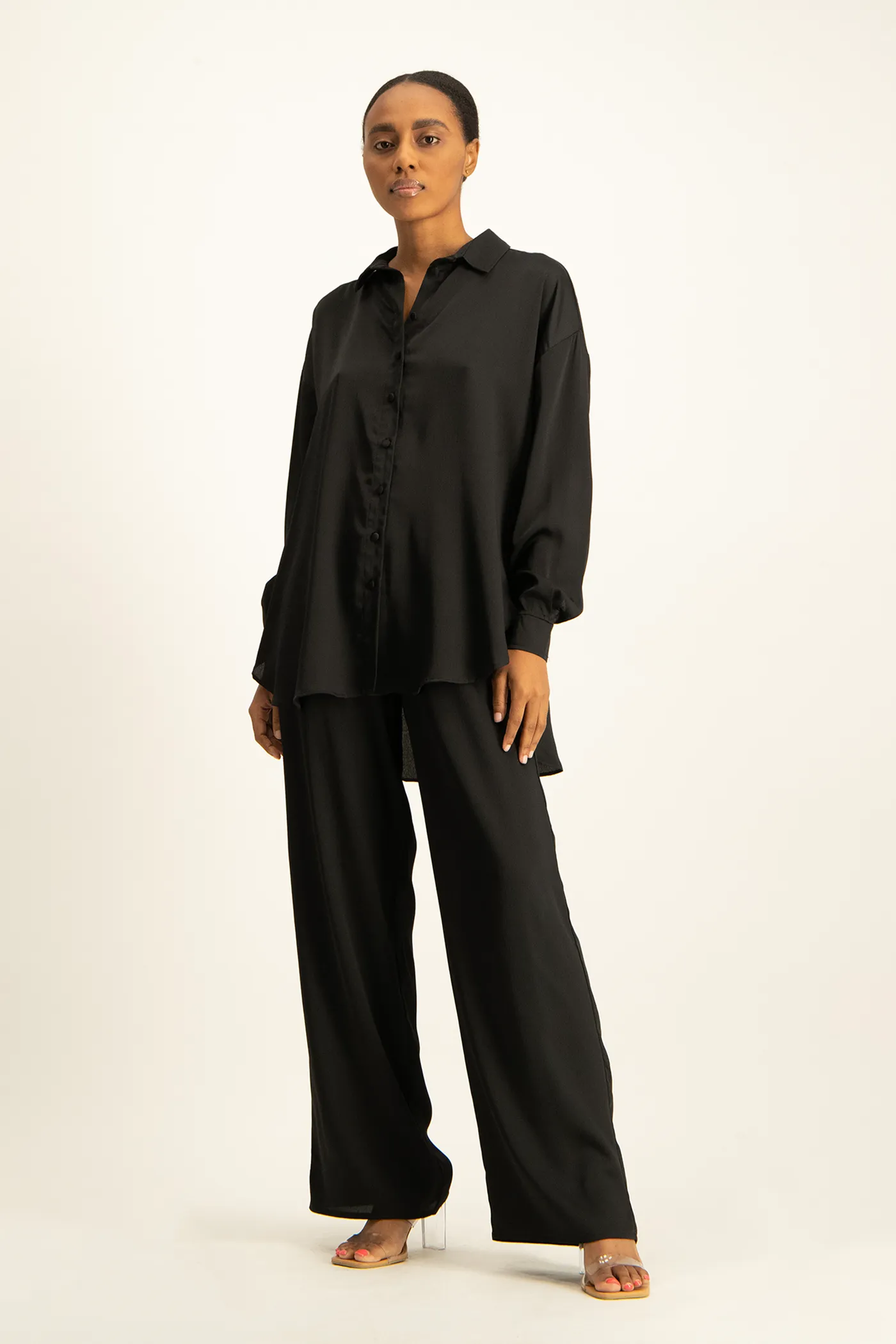 Dani Oversized Satin Shirt - Black