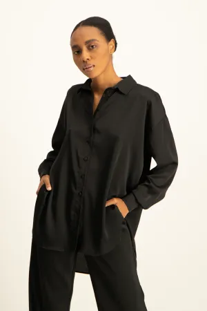 Dani Oversized Satin Shirt - Black