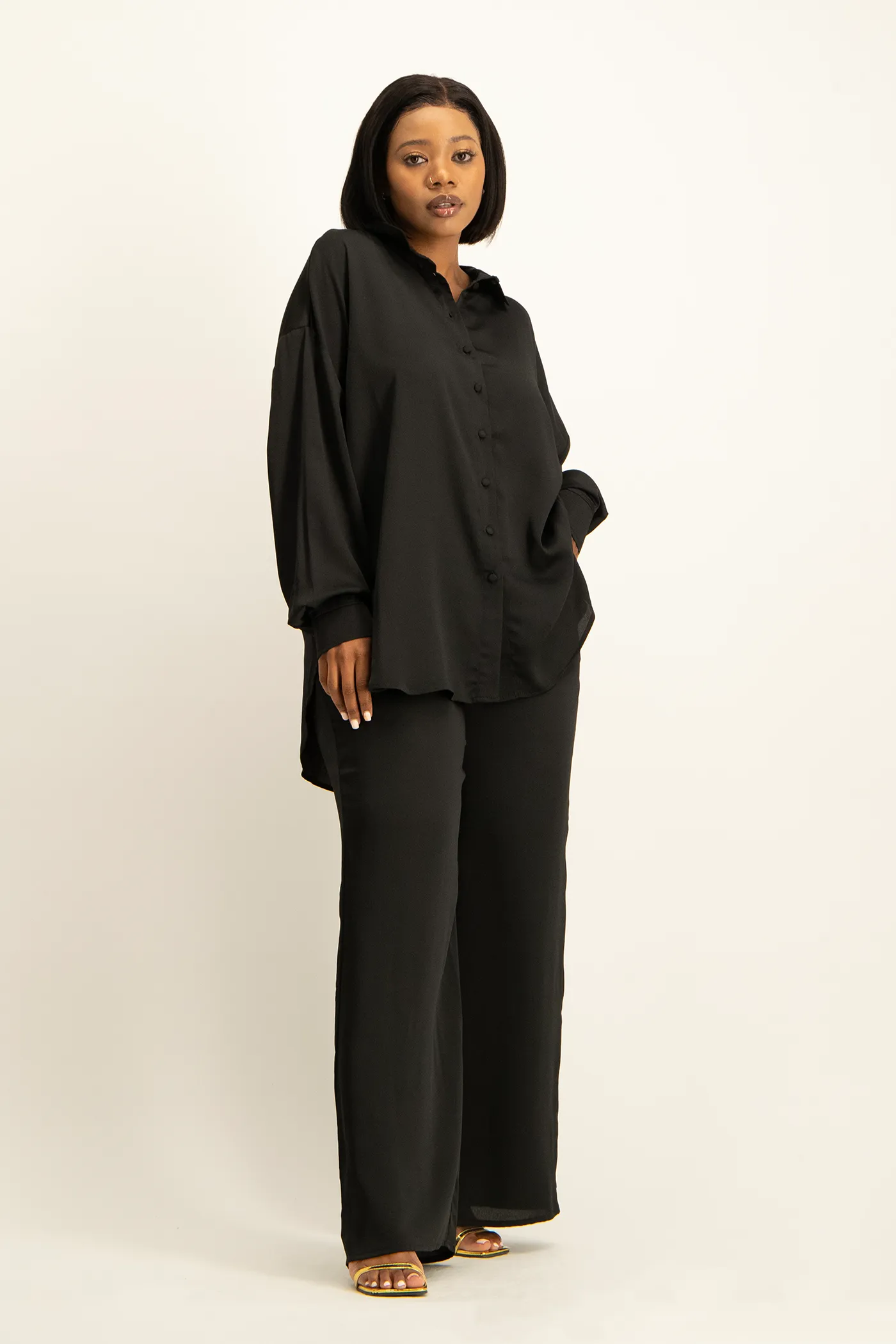 Dani Oversized Satin Shirt - Black