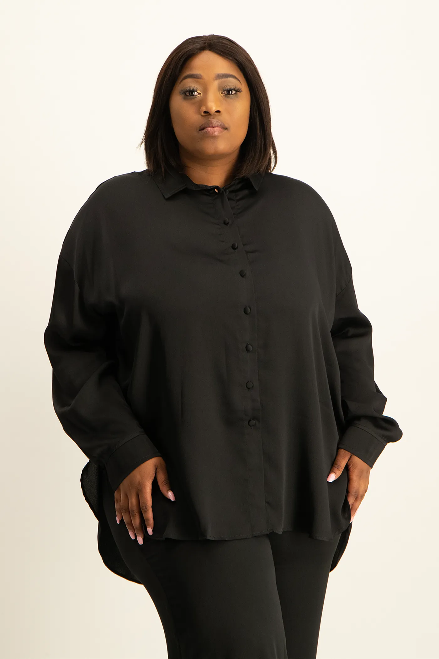 Dani Oversized Satin Shirt - Black