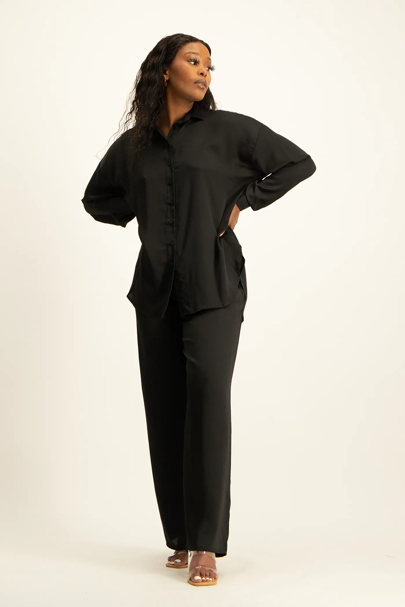 Dani Oversized Satin Shirt - Black