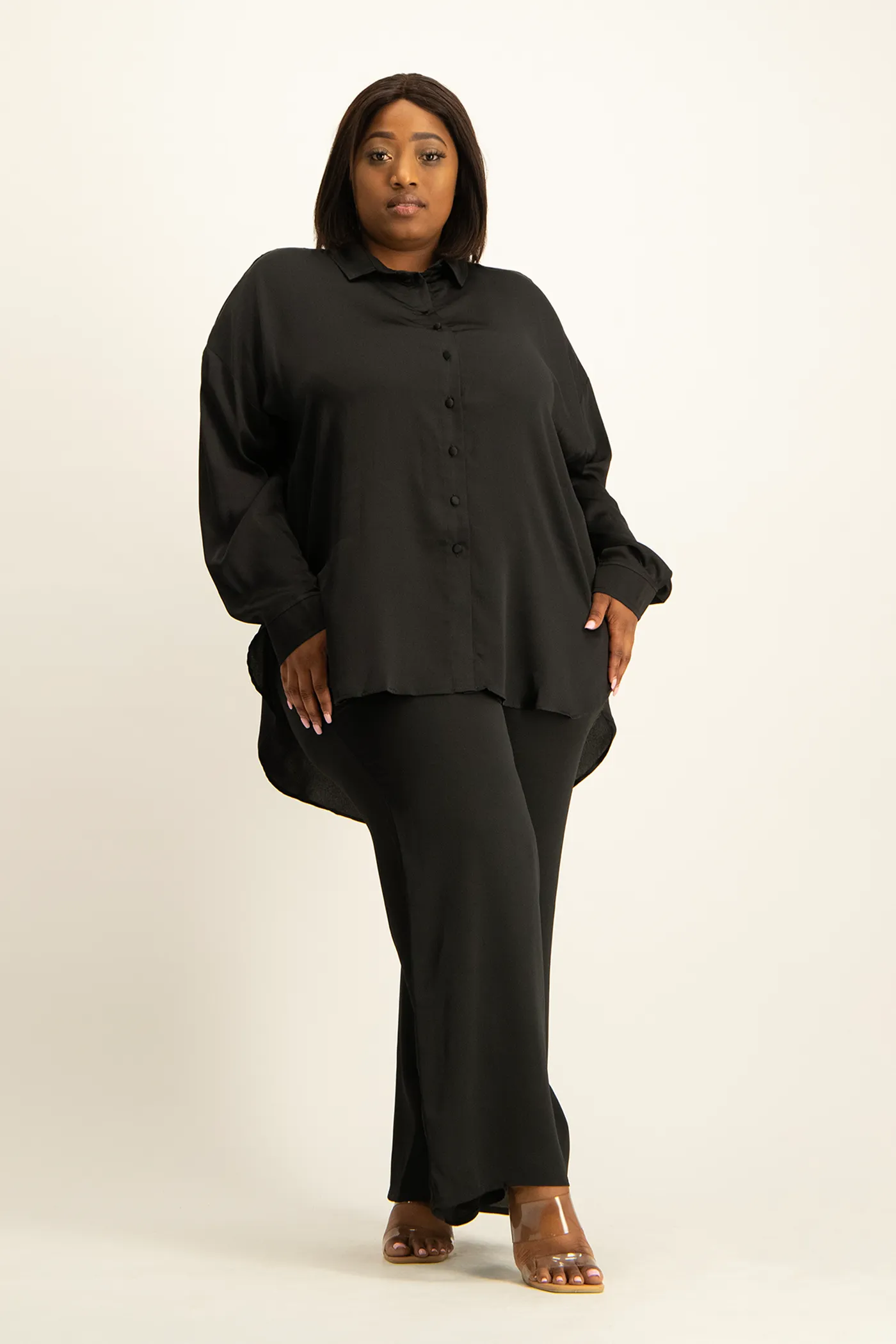 Dani Oversized Satin Shirt - Black