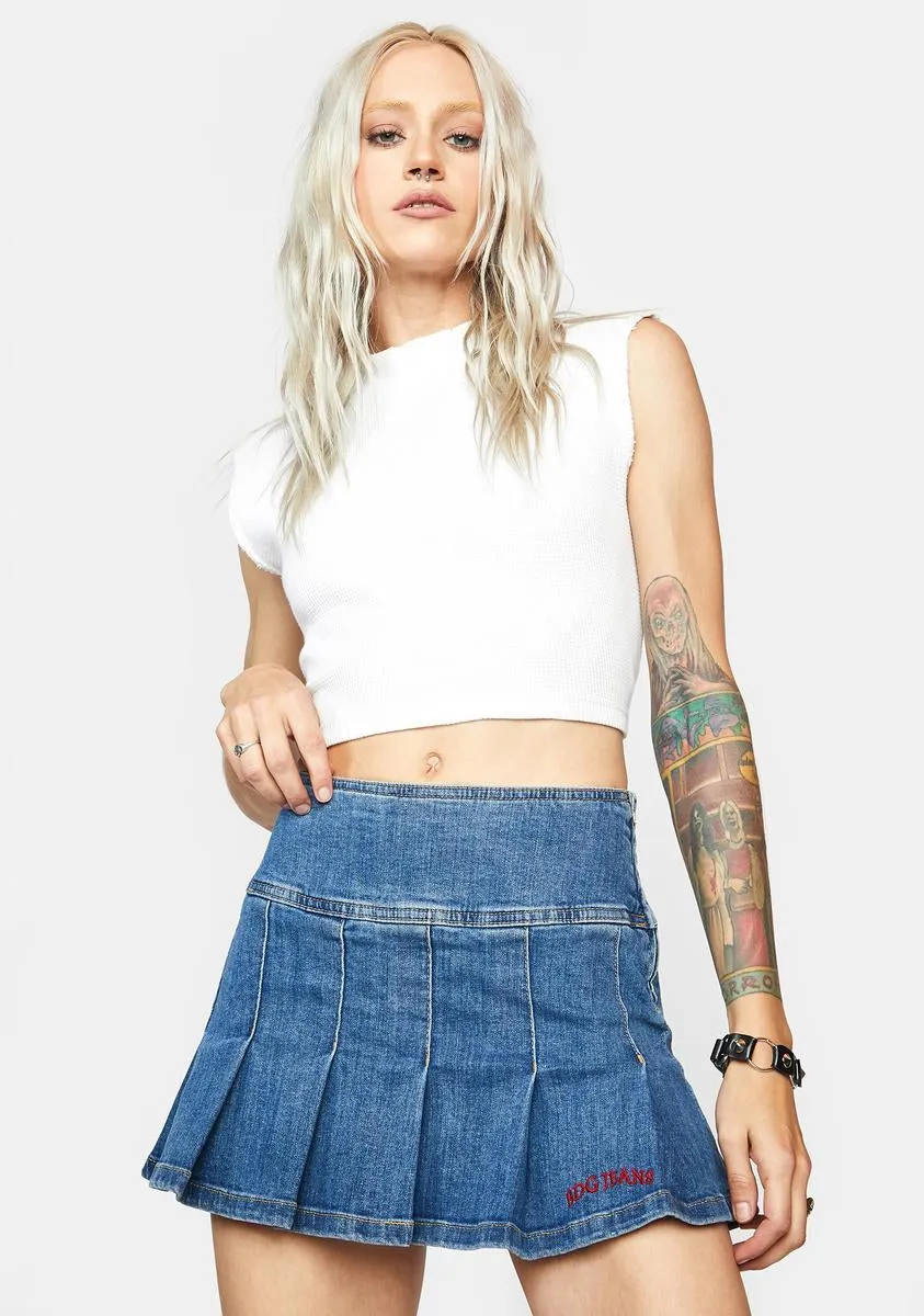 Denim Pleated Mini Skirt