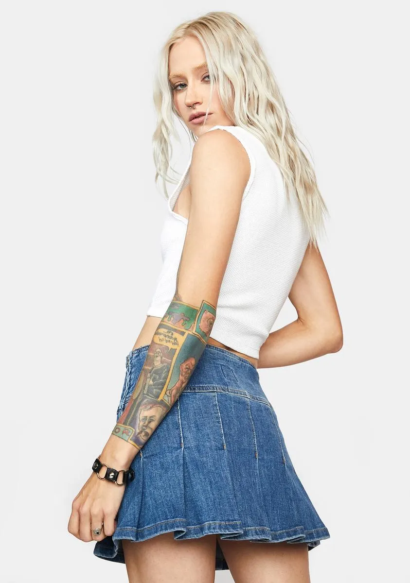 Denim Pleated Mini Skirt